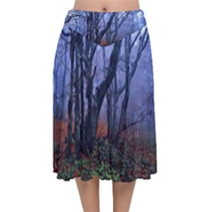 Beeches Autumn Foliage Forest Tree Velvet Flared Midi Skirt by Wegoenart