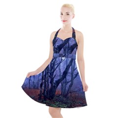 Beeches Autumn Foliage Forest Tree Halter Party Swing Dress  by Wegoenart