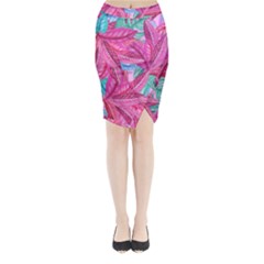 Leaves Tropical Reason Stamping Midi Wrap Pencil Skirt by Wegoenart