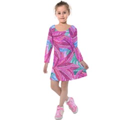 Leaves Tropical Reason Stamping Kids  Long Sleeve Velvet Dress by Wegoenart