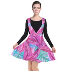 Leaves Tropical Reason Stamping Plunge Pinafore Dress