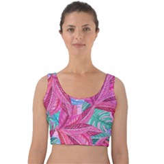 Leaves Tropical Reason Stamping Velvet Crop Top by Wegoenart