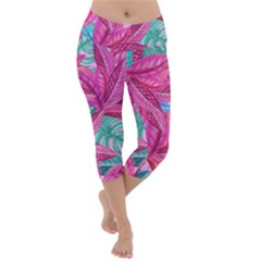 Leaves Tropical Reason Stamping Lightweight Velour Capri Yoga Leggings