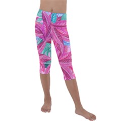 Leaves Tropical Reason Stamping Kids  Lightweight Velour Capri Leggings  by Wegoenart