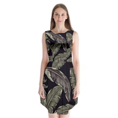 Jungle Leaves Tropical Pattern Sleeveless Chiffon Dress  