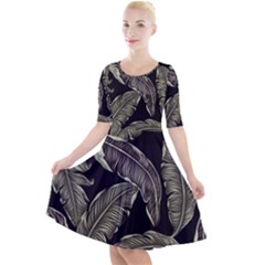 Jungle Leaves Tropical Pattern Quarter Sleeve A-line Dress