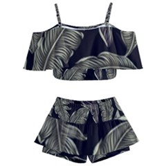 Jungle Leaves Tropical Pattern Kids  Off Shoulder Skirt Bikini