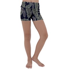 Jungle Leaves Tropical Pattern Kids  Lightweight Velour Yoga Shorts