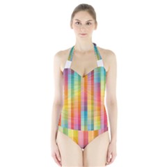 Pattern Background Colorful Abstract Halter Swimsuit by Wegoenart