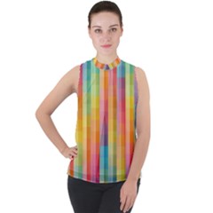 Pattern Background Colorful Abstract Mock Neck Chiffon Sleeveless Top