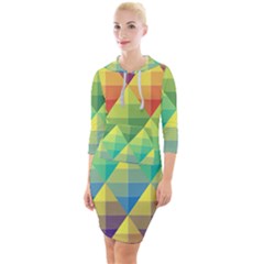 Background Colorful Geometric Quarter Sleeve Hood Bodycon Dress