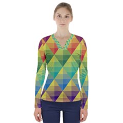 Background Colorful Geometric V-neck Long Sleeve Top by Wegoenart