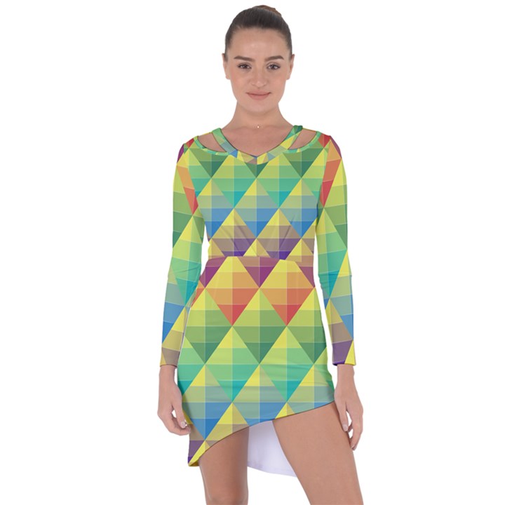 Background Colorful Geometric Asymmetric Cut-Out Shift Dress