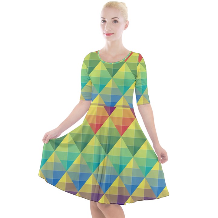 Background Colorful Geometric Quarter Sleeve A-Line Dress