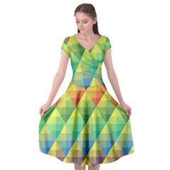 Background Colorful Geometric Cap Sleeve Wrap Front Dress