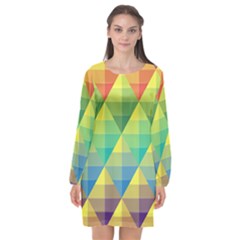 Background Colorful Geometric Long Sleeve Chiffon Shift Dress  by Wegoenart