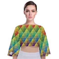 Background Colorful Geometric Tie Back Butterfly Sleeve Chiffon Top by Wegoenart