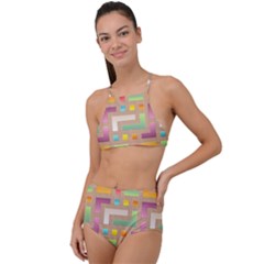 Abstract Background Colorful High Waist Tankini Set