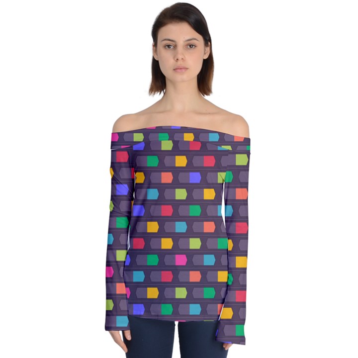 Background Colorful Geometric Off Shoulder Long Sleeve Top