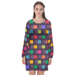 Background Colorful Geometric Long Sleeve Chiffon Shift Dress  by Wegoenart