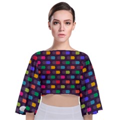 Background Colorful Geometric Tie Back Butterfly Sleeve Chiffon Top by Wegoenart