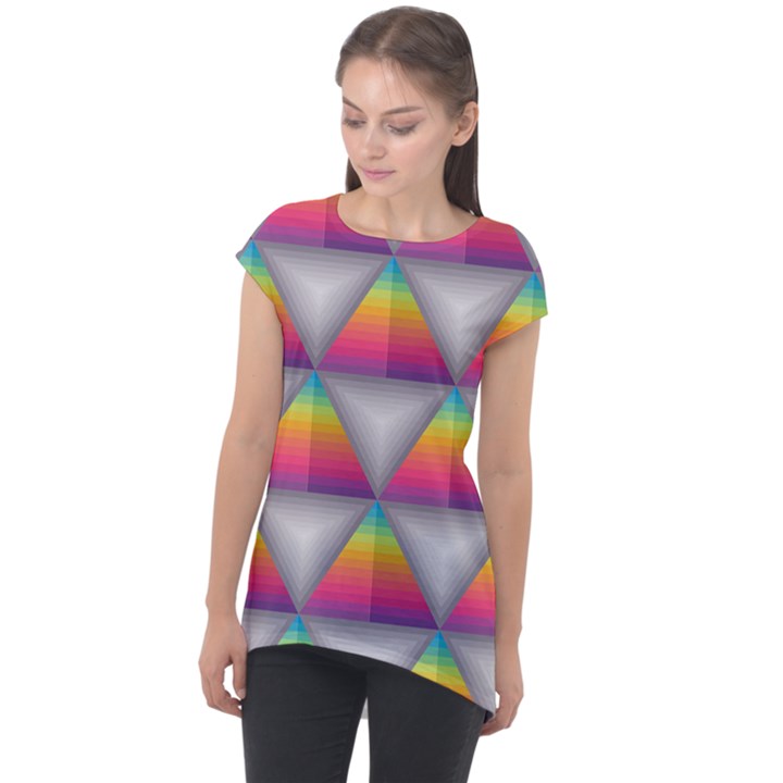 Trianggle Background Colorful Triangle Cap Sleeve High Low Top