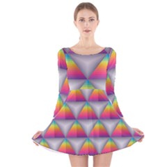 Trianggle Background Colorful Triangle Long Sleeve Velvet Skater Dress by Wegoenart