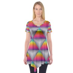 Trianggle Background Colorful Triangle Short Sleeve Tunic  by Wegoenart