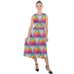 Trianggle Background Colorful Triangle Midi Tie-back Chiffon Dress by Wegoenart