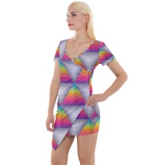 Trianggle Background Colorful Triangle Short Sleeve Asymmetric Mini Dress by Wegoenart