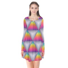 Trianggle Background Colorful Triangle Long Sleeve V-neck Flare Dress by Wegoenart