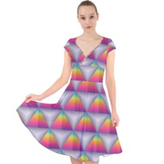 Trianggle Background Colorful Triangle Cap Sleeve Front Wrap Midi Dress by Wegoenart