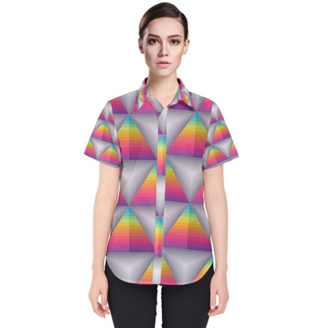 Trianggle Background Colorful Triangle Women s Short Sleeve Shirt by Wegoenart