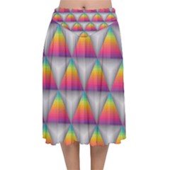 Trianggle Background Colorful Triangle Velvet Flared Midi Skirt by Wegoenart