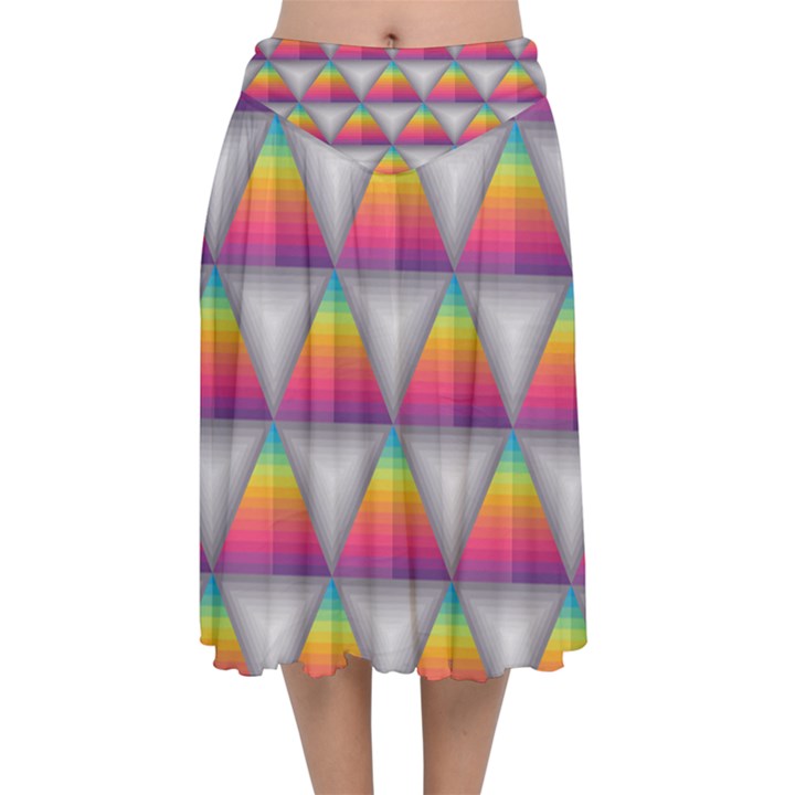 Trianggle Background Colorful Triangle Velvet Flared Midi Skirt