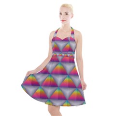 Trianggle Background Colorful Triangle Halter Party Swing Dress 