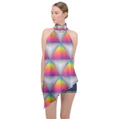 Trianggle Background Colorful Triangle Halter Asymmetric Satin Top