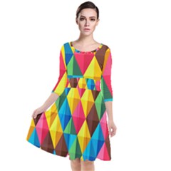 Background Colorful Abstract Quarter Sleeve Waist Band Dress