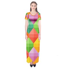 Colorful Geometric Short Sleeve Maxi Dress