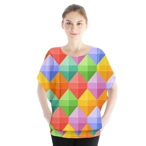 Colorful Geometric Batwing Chiffon Blouse by Wegoenart