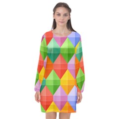 Colorful Geometric Long Sleeve Chiffon Shift Dress  by Wegoenart