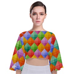 Colorful Geometric Tie Back Butterfly Sleeve Chiffon Top by Wegoenart