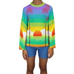 Seaside Sunrise Colorful Ocean Sea Kids  Long Sleeve Swimwear