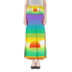 Seaside Sunrise Colorful Ocean Sea Full Length Maxi Skirt by Wegoenart