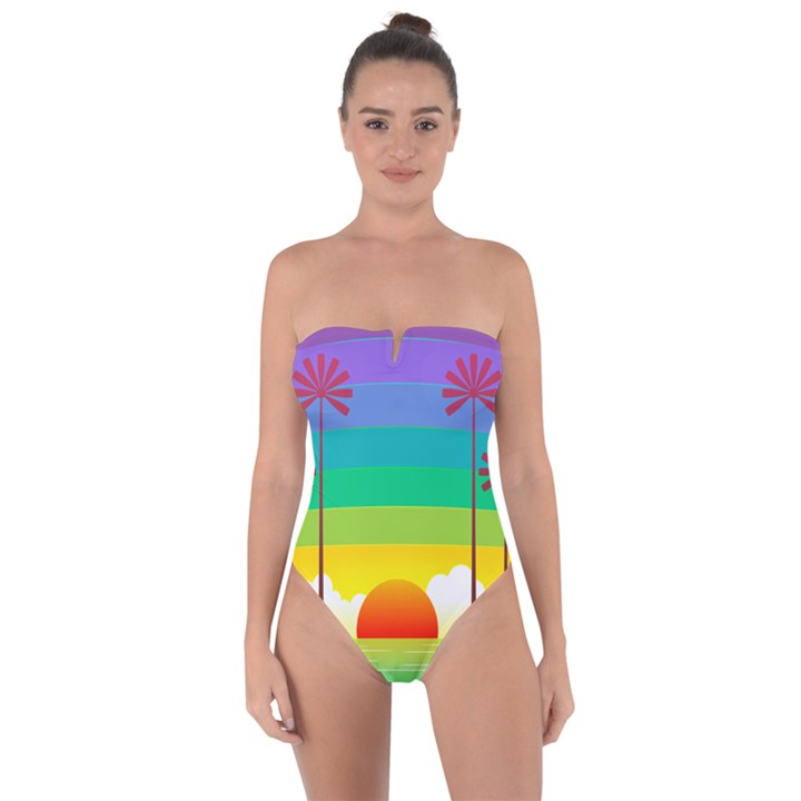 Seaside Sunrise Colorful Ocean Sea Tie Back One Piece Swimsuit