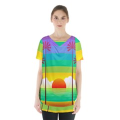 Seaside Sunrise Colorful Ocean Sea Skirt Hem Sports Top by Wegoenart