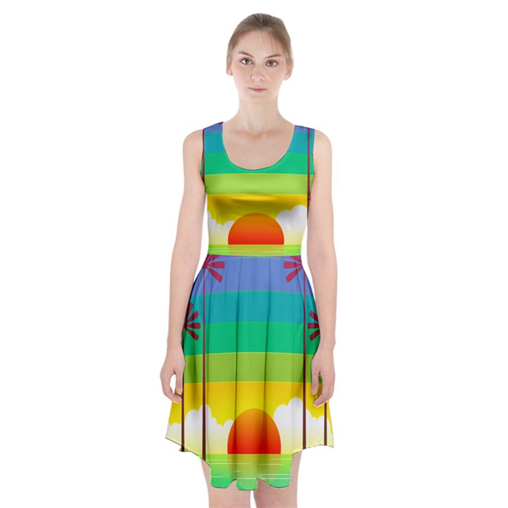 Seaside Sunrise Colorful Ocean Sea Racerback Midi Dress