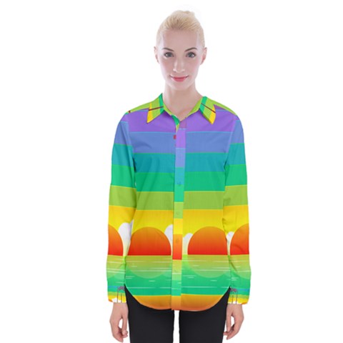 Seaside Sunrise Colorful Ocean Sea Womens Long Sleeve Shirt by Wegoenart