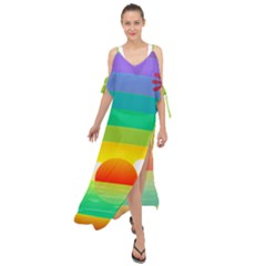 Seaside Sunrise Colorful Ocean Sea Maxi Chiffon Cover Up Dress by Wegoenart