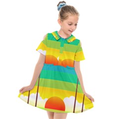 Seaside Sunrise Colorful Ocean Sea Kids  Short Sleeve Shirt Dress by Wegoenart